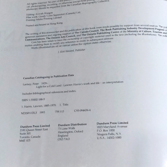 Vintage HCBook Light for a Cold Land Lawren Harris' Work and Life Dundern 1993 - Picture 7 of 10